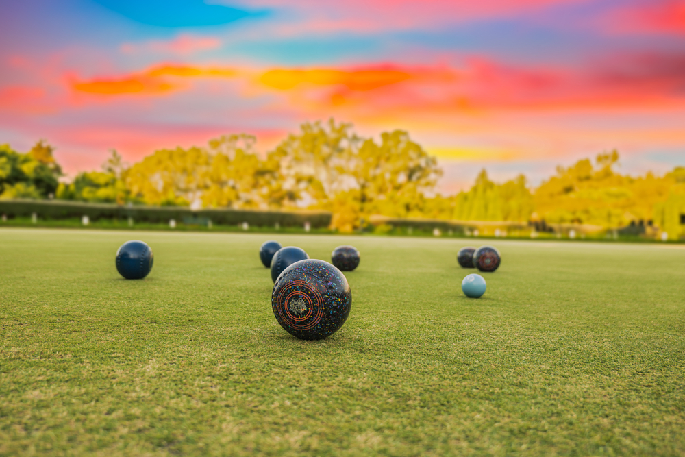 bowls set out on green field